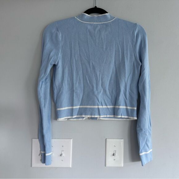 Laundry by Shelli Segal Light Blue Tipped Cardigan Sweater Cropped Button Front - Picture 3 of 4